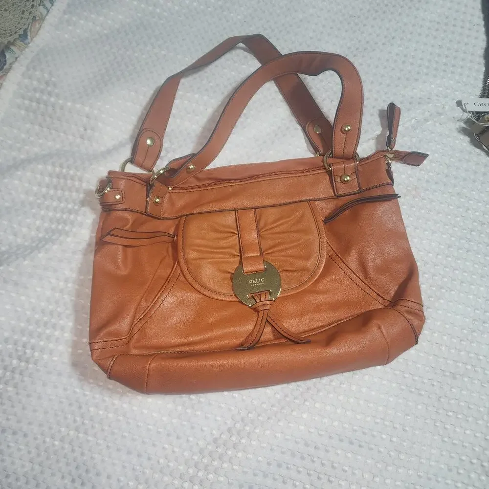 RELIC EUC ORANGE FX LEATHER SATCHEL BAG